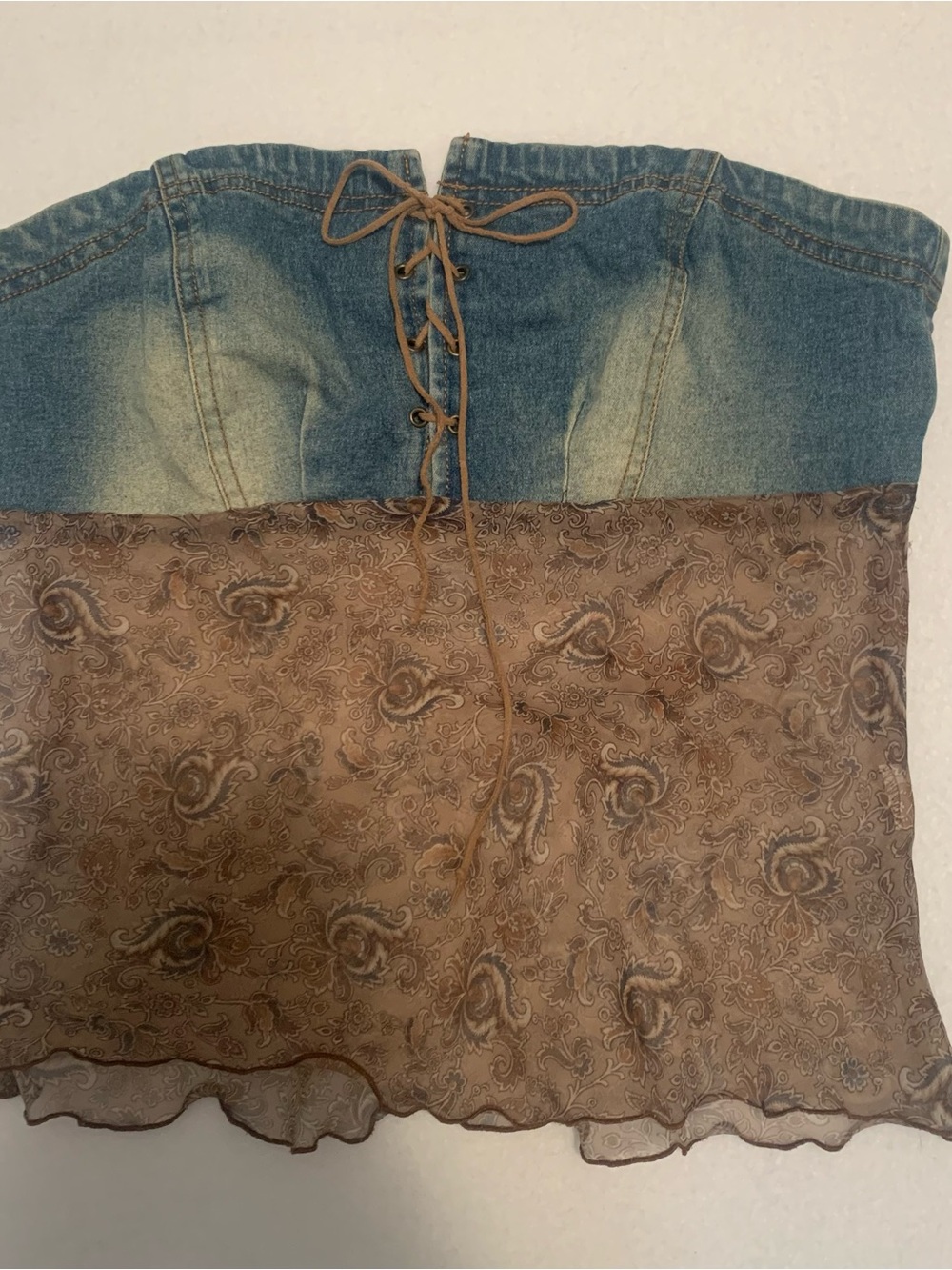 Denim Corset Top with Brown Paisley Chiffon Vintage Mudd Ladies size Small